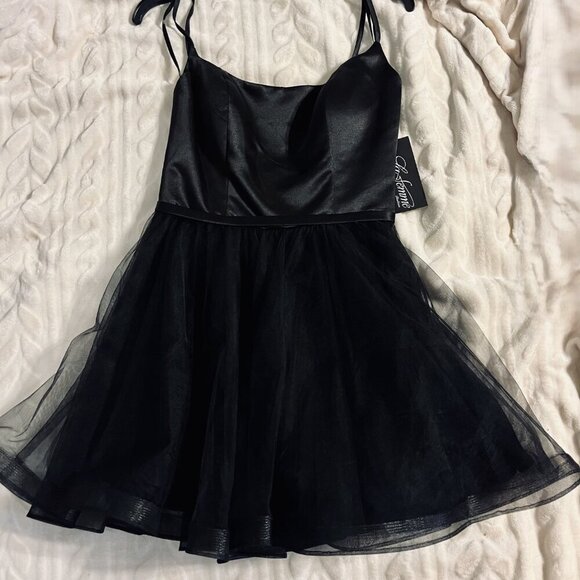 La Femme Satin & Tulle Fit & Flare Dress - Picture 6 of 6